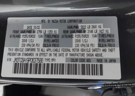 2023 Mazda Cx-9 Touring Plus from USA, damaged, VIN JM3TCBAY9P0637586